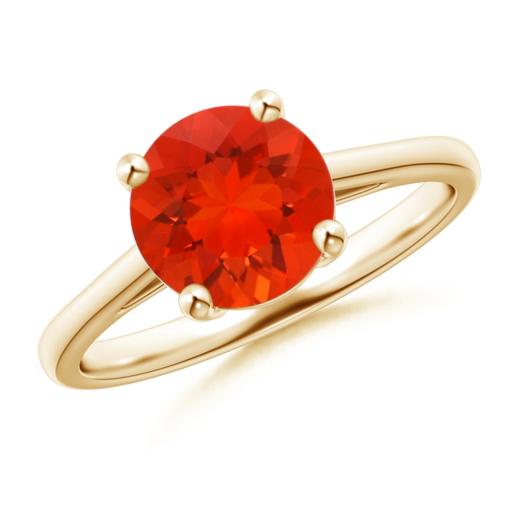 8mm AAAA Classic Prong-Set Round Fire Opal Solitaire Ring in Yellow Gold