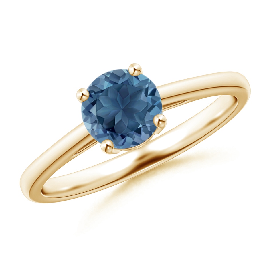 6mm A Classic Prong-Set Round London Blue Topaz Solitaire Ring in Yellow Gold 