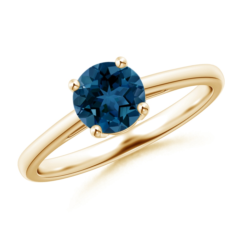 6mm AAA Classic Prong-Set Round London Blue Topaz Solitaire Ring in Yellow Gold 