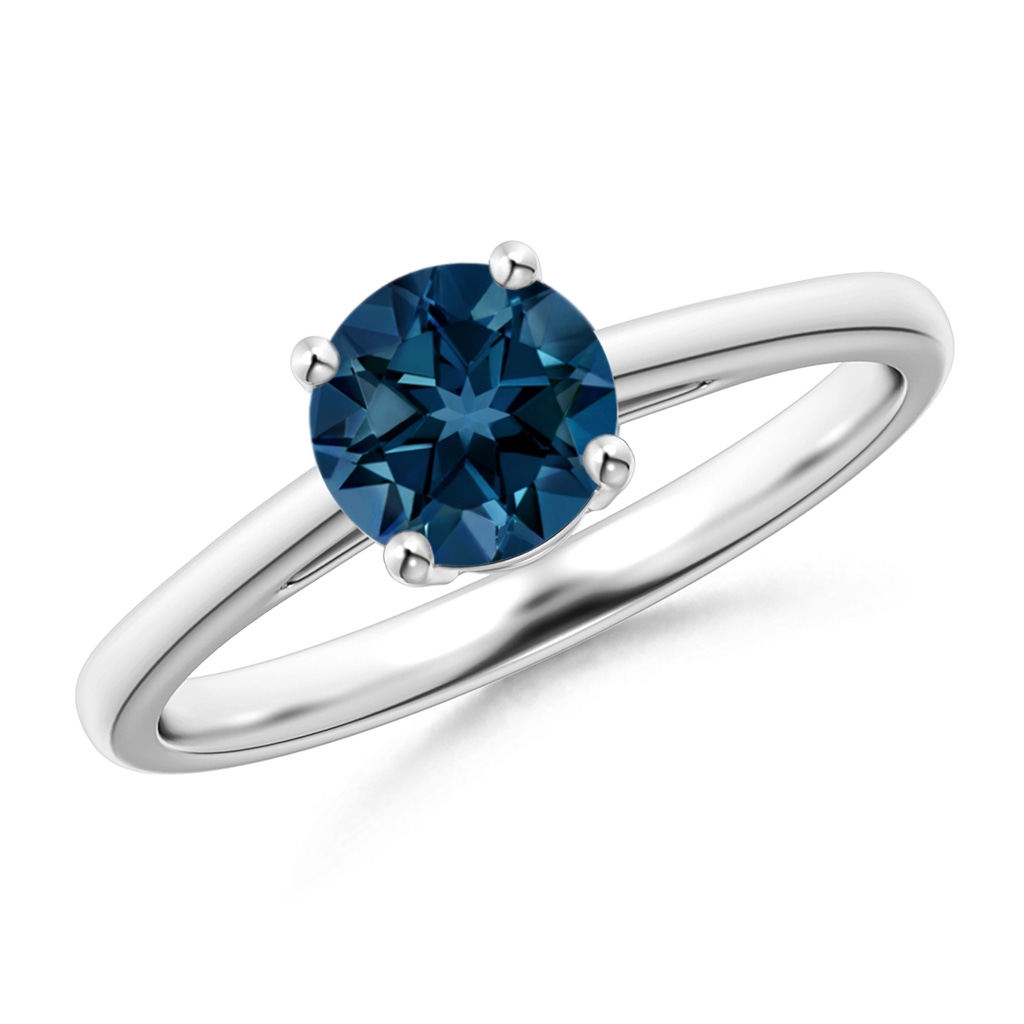 6mm AAAA Classic Prong-Set Round London Blue Topaz Solitaire Ring in 9K White Gold