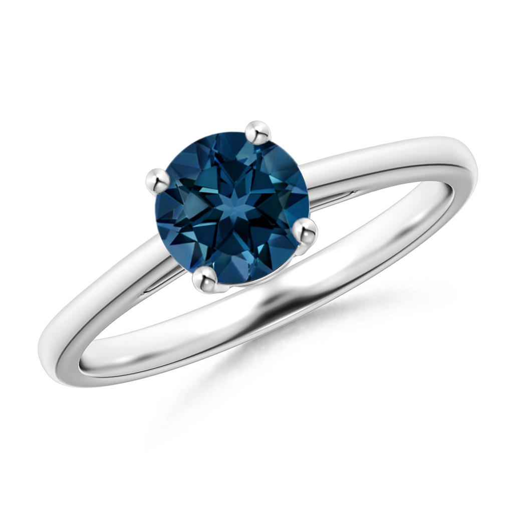 6mm AAAA Classic Prong-Set Round London Blue Topaz Solitaire Ring in P950 Platinum