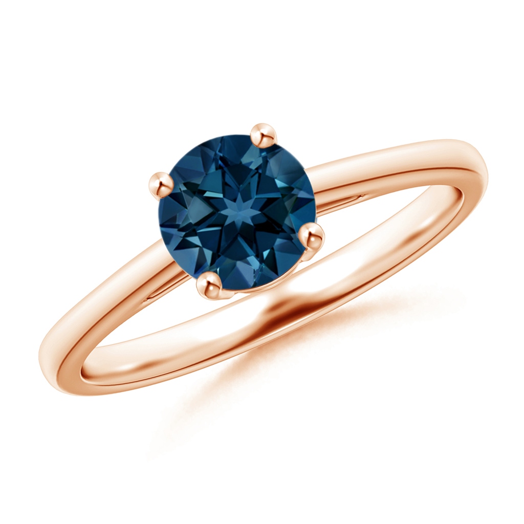 6mm AAAA Classic Prong-Set Round London Blue Topaz Solitaire Ring in Rose Gold