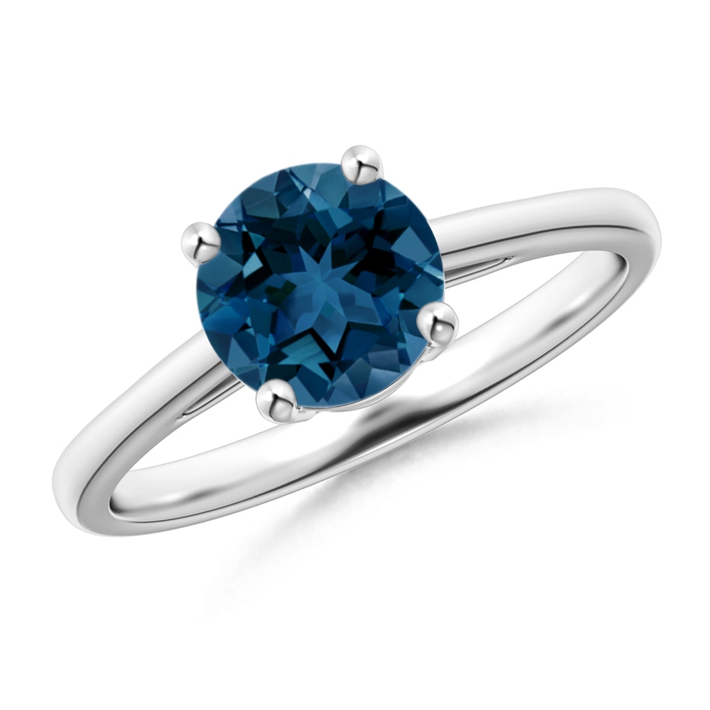 7mm AAA Classic Prong-Set Round London Blue Topaz Solitaire Ring in White Gold