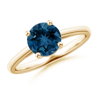 7mm AAA Classic Prong-Set Round London Blue Topaz Solitaire Ring in Yellow Gold