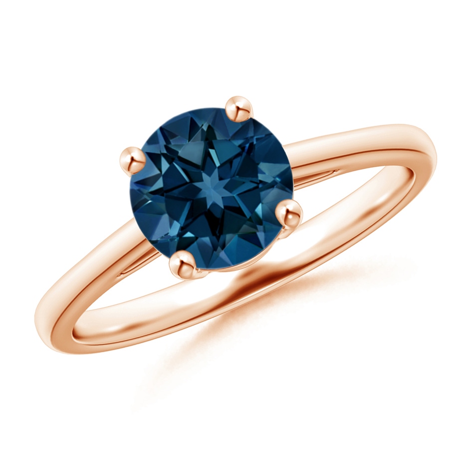 7mm AAAA Classic Prong-Set Round London Blue Topaz Solitaire Ring in Rose Gold 