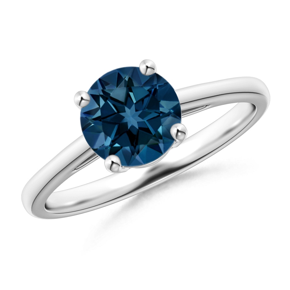 7mm AAAA Classic Prong-Set Round London Blue Topaz Solitaire Ring in White Gold 