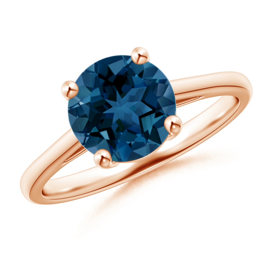 8mm AAA Classic Prong-Set Round London Blue Topaz Solitaire Ring in Rose Gold 