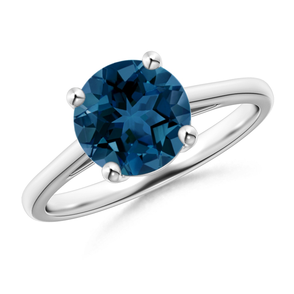 8mm AAA Classic Prong-Set Round London Blue Topaz Solitaire Ring in White Gold