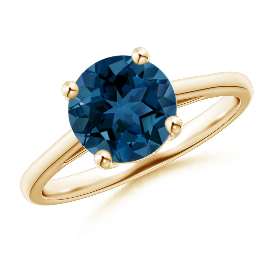 8mm AAA Classic Prong-Set Round London Blue Topaz Solitaire Ring in Yellow Gold 