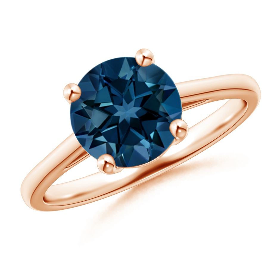 8mm AAAA Classic Prong-Set Round London Blue Topaz Solitaire Ring in Rose Gold 