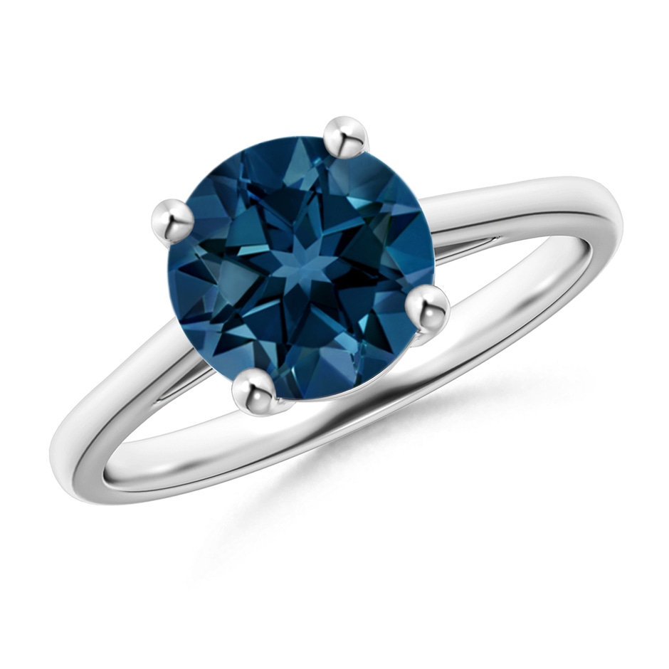 8mm AAAA Classic Prong-Set Round London Blue Topaz Solitaire Ring in White Gold 