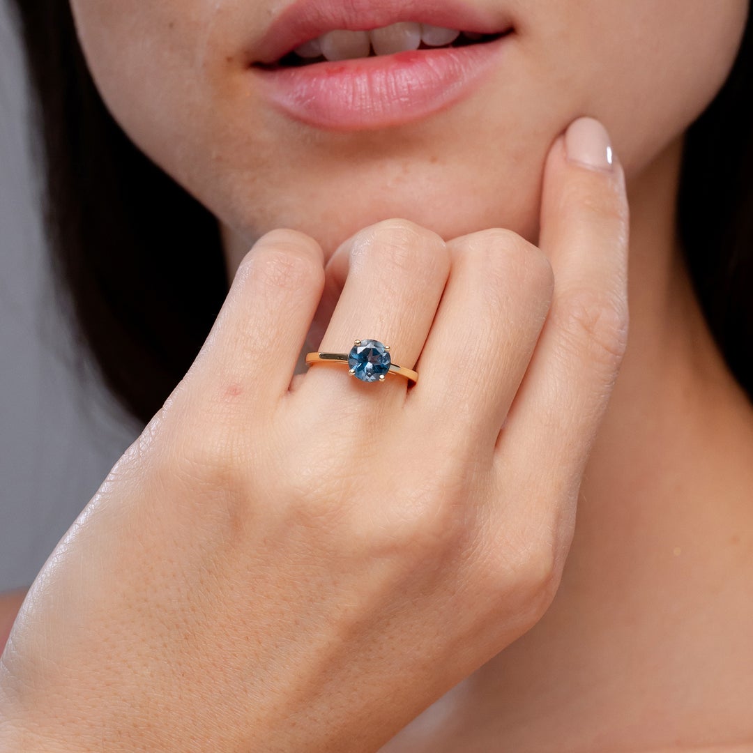 Classic Prong-Set Round London Blue Topaz Solitaire Ring