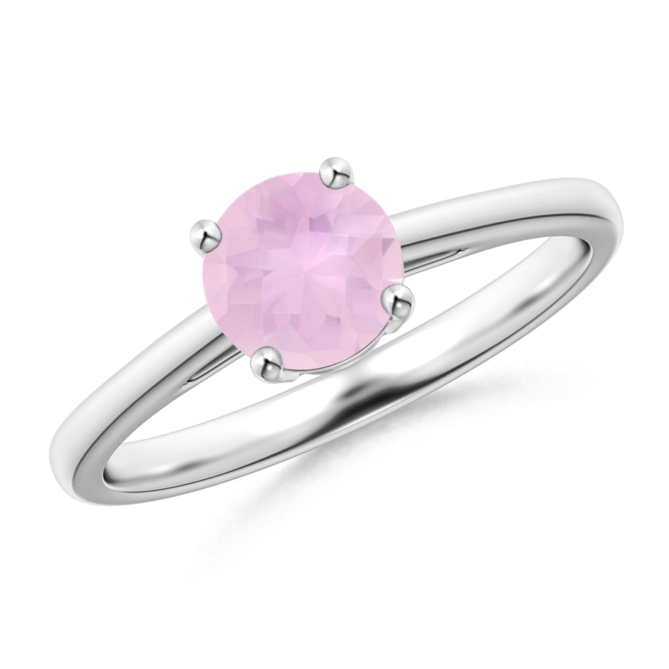6mm AAAA Classic Prong-Set Round Rose Quartz Solitaire Ring in 18K White Gold 