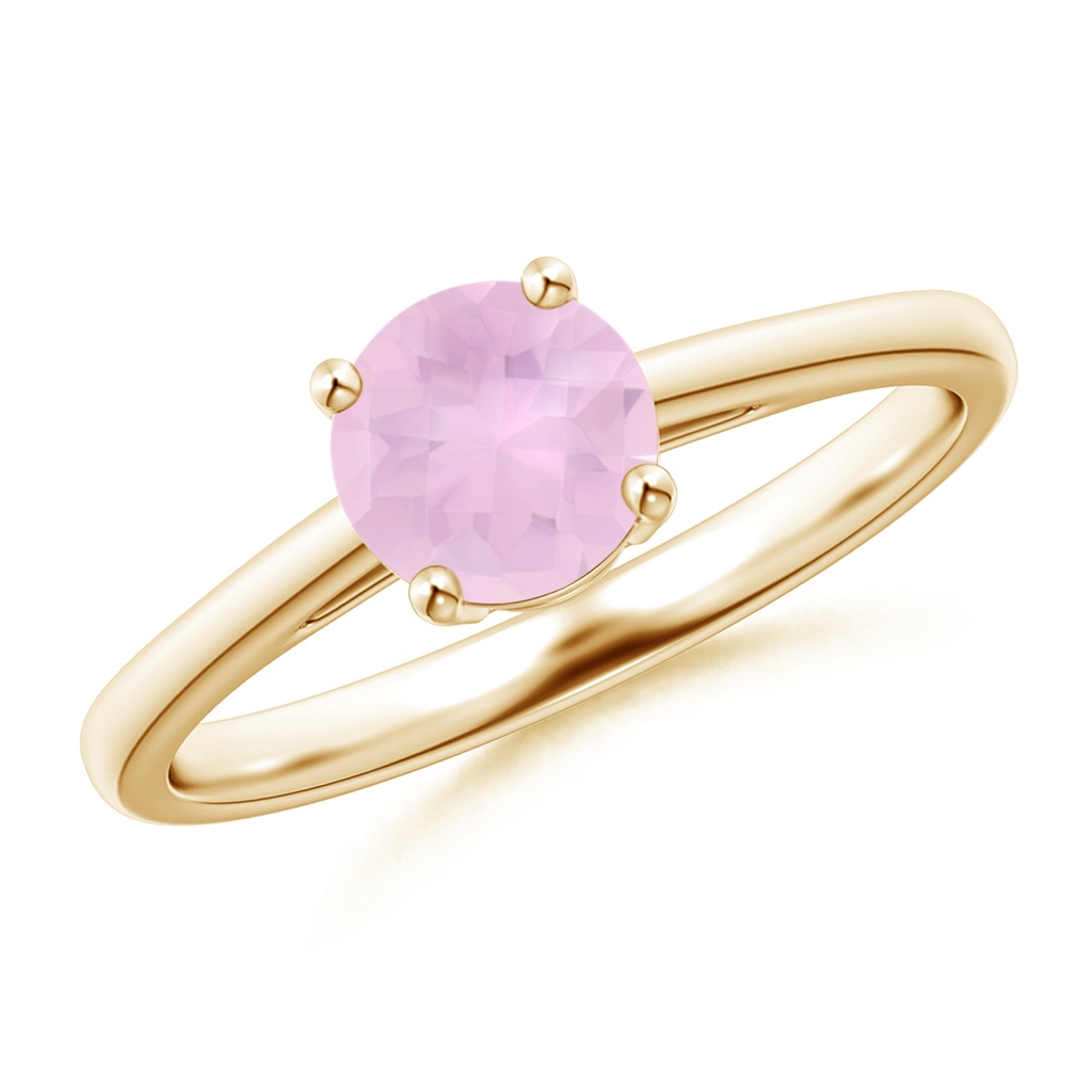 6mm AAAA Classic Prong-Set Round Rose Quartz Solitaire Ring in Yellow Gold