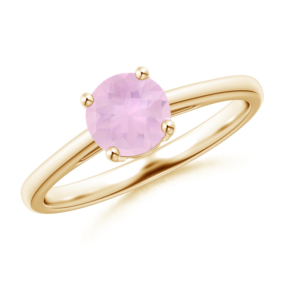 6mm AAAA Classic Prong-Set Round Rose Quartz Solitaire Ring in Yellow Gold 
