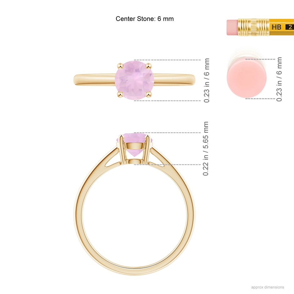 6mm AAAA Classic Prong-Set Round Rose Quartz Solitaire Ring in Yellow Gold ruler