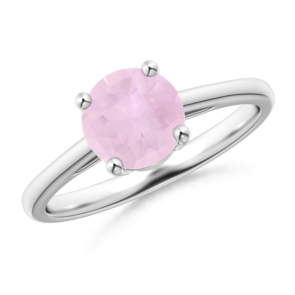 7mm AAA Classic Prong-Set Round Rose Quartz Solitaire Ring in White Gold 