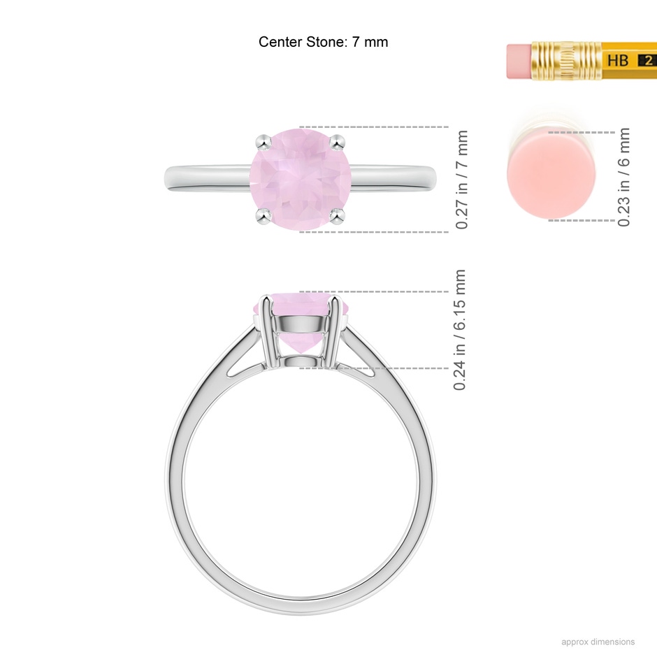 7mm AAA Classic Prong-Set Round Rose Quartz Solitaire Ring in White Gold ruler