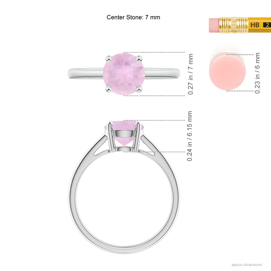 7mm AAAA Classic Prong-Set Round Rose Quartz Solitaire Ring in S999 Silver ruler