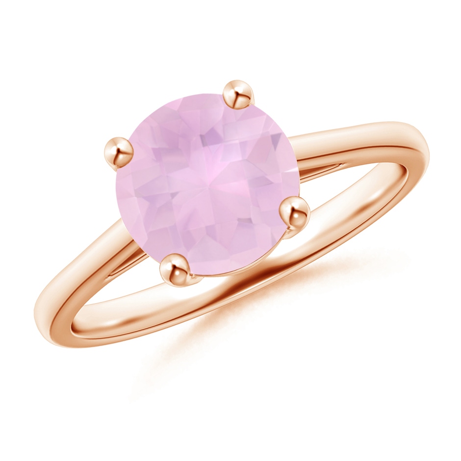 8mm AAAA Classic Prong-Set Round Rose Quartz Solitaire Ring in 18K Rose Gold 