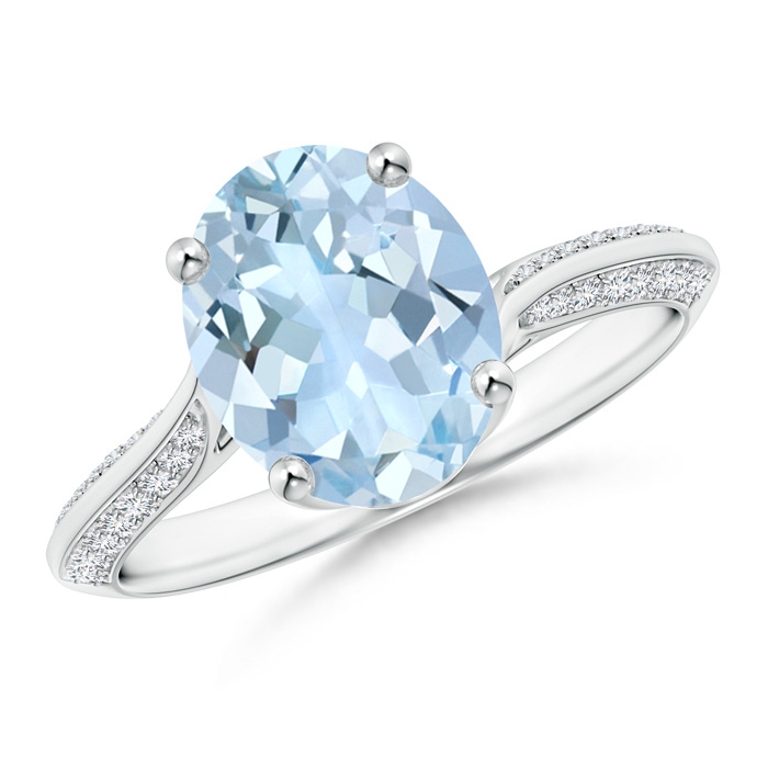 10x8mm AA Oval Aquamarine Bypass Ring with Diamond Accents in White Gold 