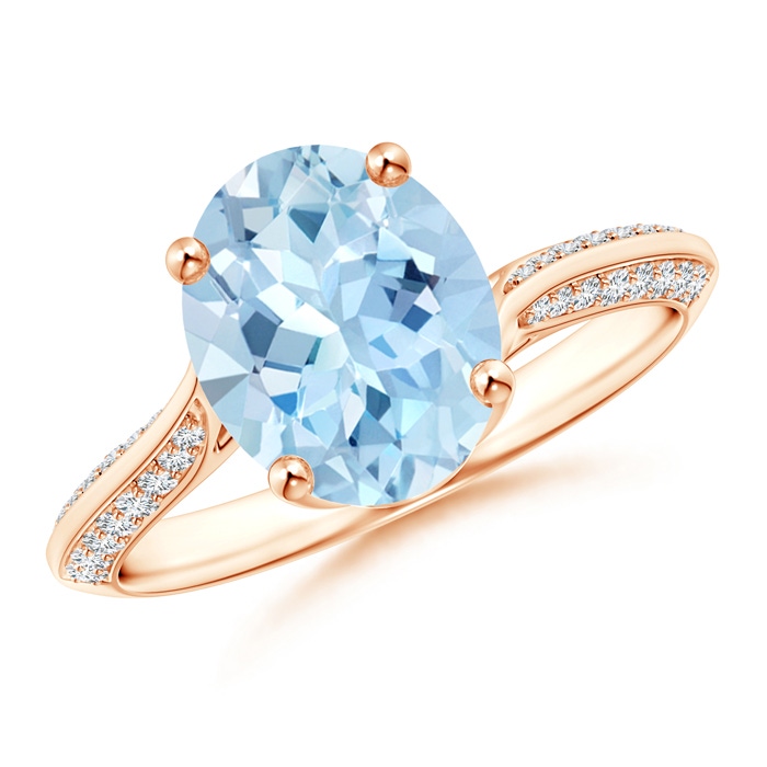 10x8mm AAA Oval Aquamarine Bypass Ring with Diamond Accents in Rose Gold 