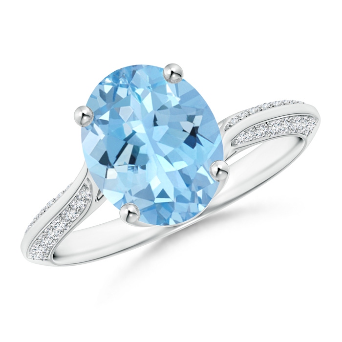 10x8mm AAAA Oval Aquamarine Bypass Ring with Diamond Accents in P950 Platinum 