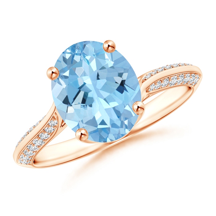 10x8mm AAAA Oval Aquamarine Bypass Ring with Diamond Accents in Rose Gold