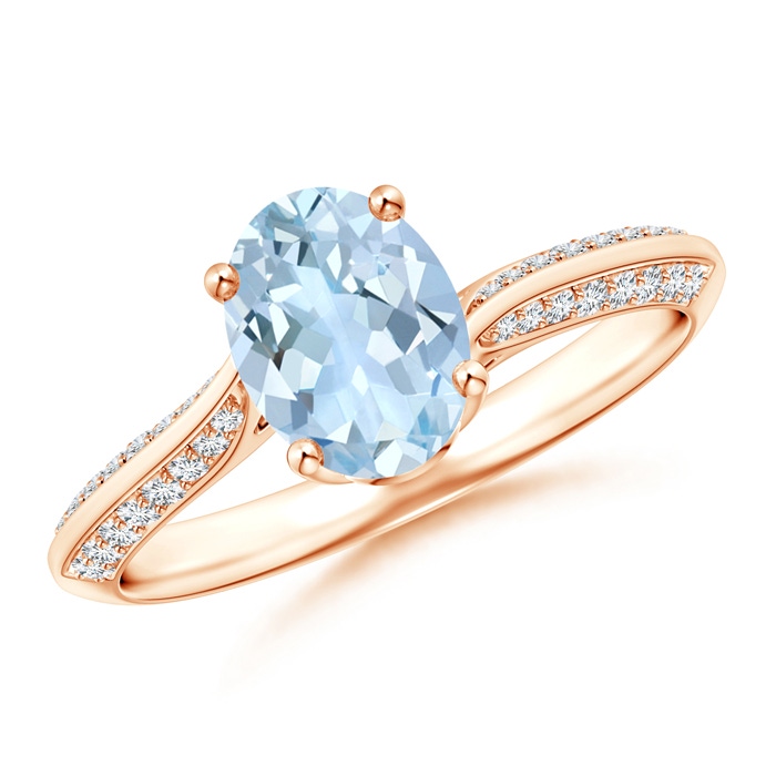 8x6mm AA Oval Aquamarine Bypass Ring with Diamond Accents in Rose Gold 