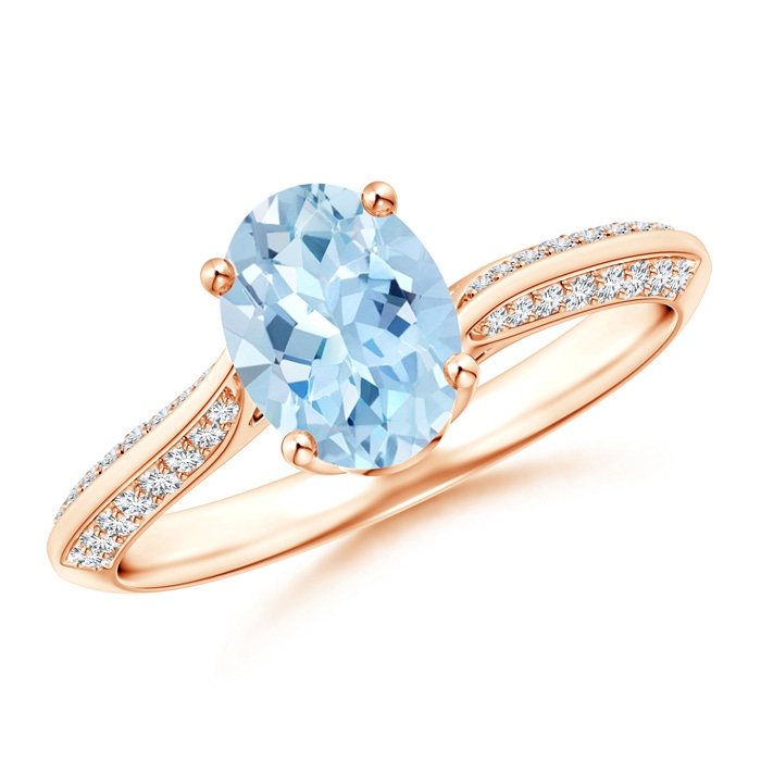 8x6mm AAA Oval Aquamarine Bypass Ring with Diamond Accents in Rose Gold 