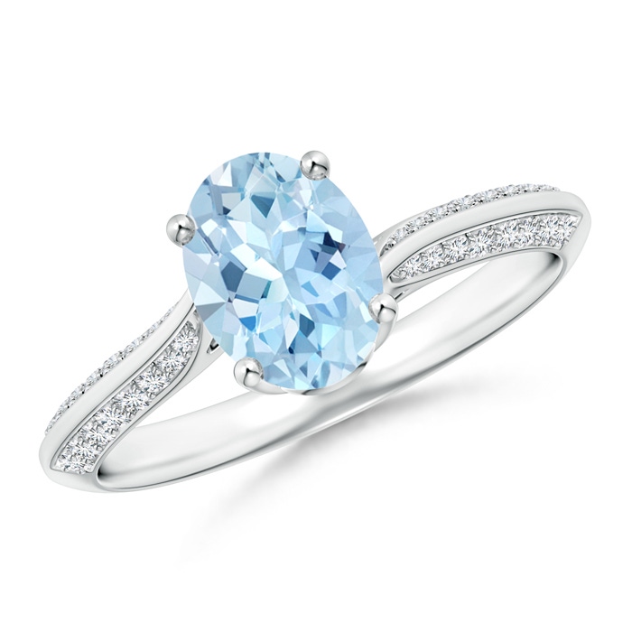 8x6mm AAA Oval Aquamarine Bypass Ring with Diamond Accents in White Gold 