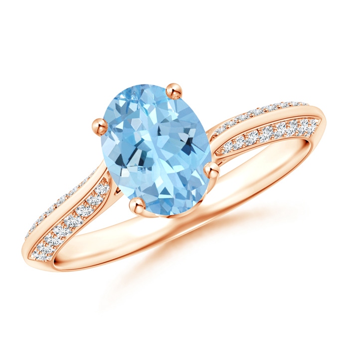 8x6mm AAAA Oval Aquamarine Bypass Ring with Diamond Accents in Rose Gold 