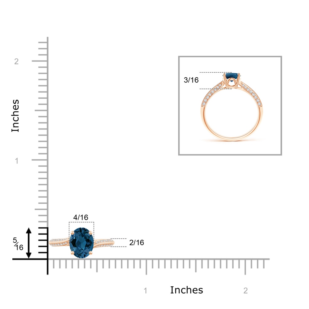 8x6mm AAA Oval London Blue Topaz Bypass Ring with Diamond Accents in Rose Gold Product Image