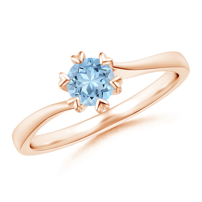 5mm AAA Heart Prong-Set Round Aquamarine Solitaire Ring in Rose Gold 