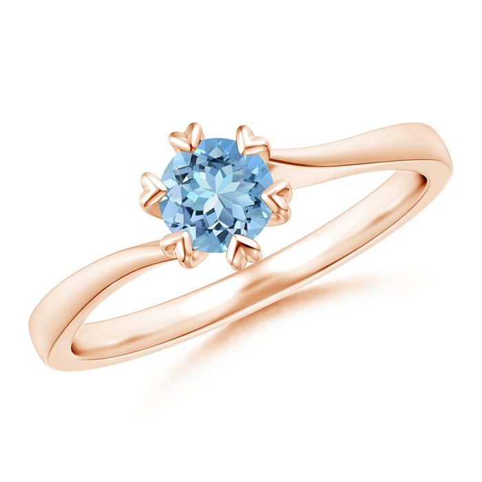 5mm AAAA Heart Prong-Set Round Aquamarine Solitaire Ring in Rose Gold
