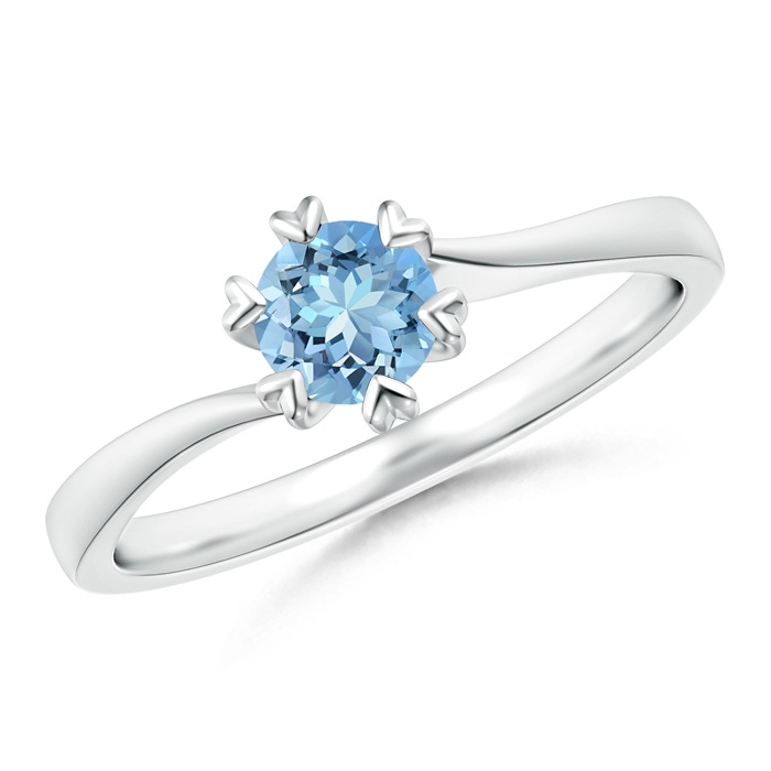 5mm AAAA Heart Prong-Set Round Aquamarine Solitaire Ring in White Gold