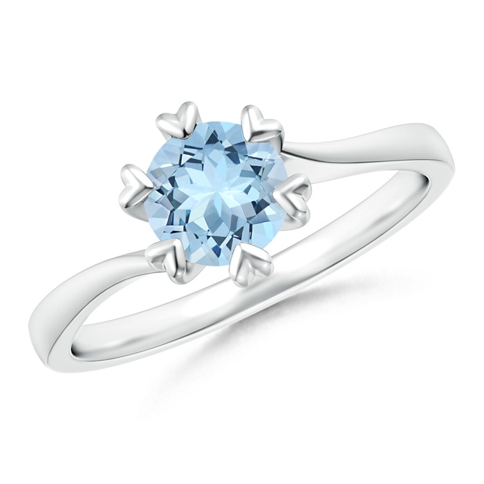 6mm AAA Heart Prong-Set Round Aquamarine Solitaire Ring in White Gold