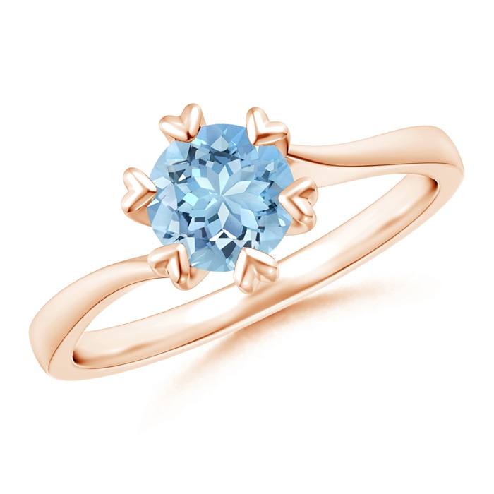 6mm AAAA Heart Prong-Set Round Aquamarine Solitaire Ring in Rose Gold 