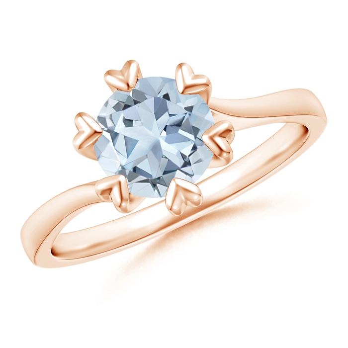 7mm A Heart Prong-Set Round Aquamarine Solitaire Ring in Rose Gold 