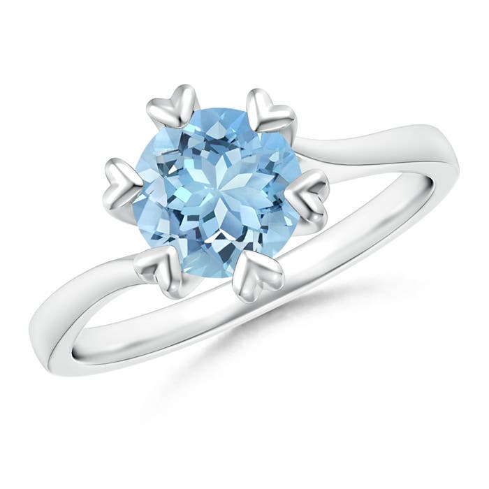 7mm AAAA Heart Prong-Set Round Aquamarine Solitaire Ring in P950 Platinum