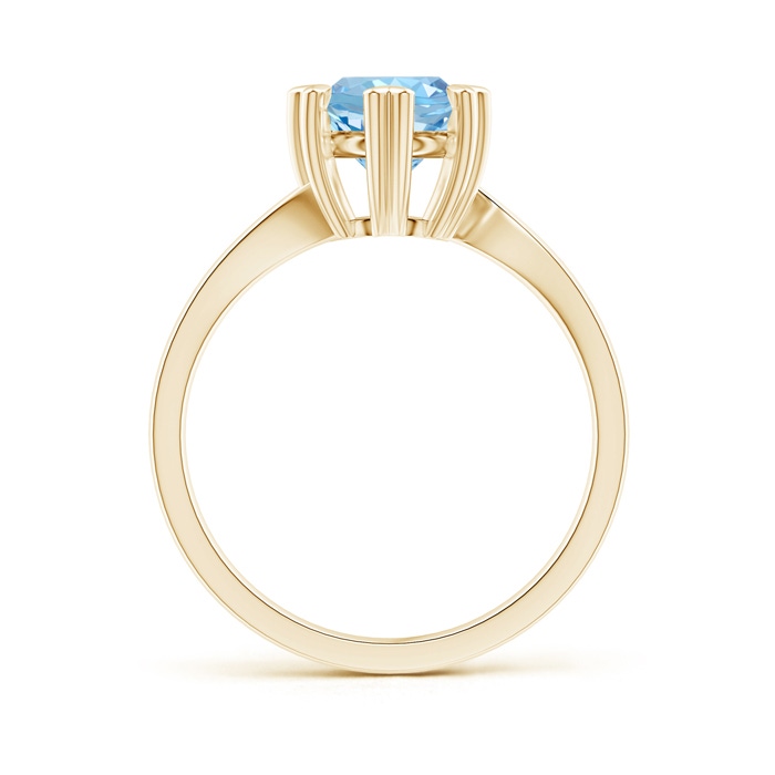 7mm AAAA Heart Prong-Set Round Aquamarine Solitaire Ring in Yellow Gold side-1