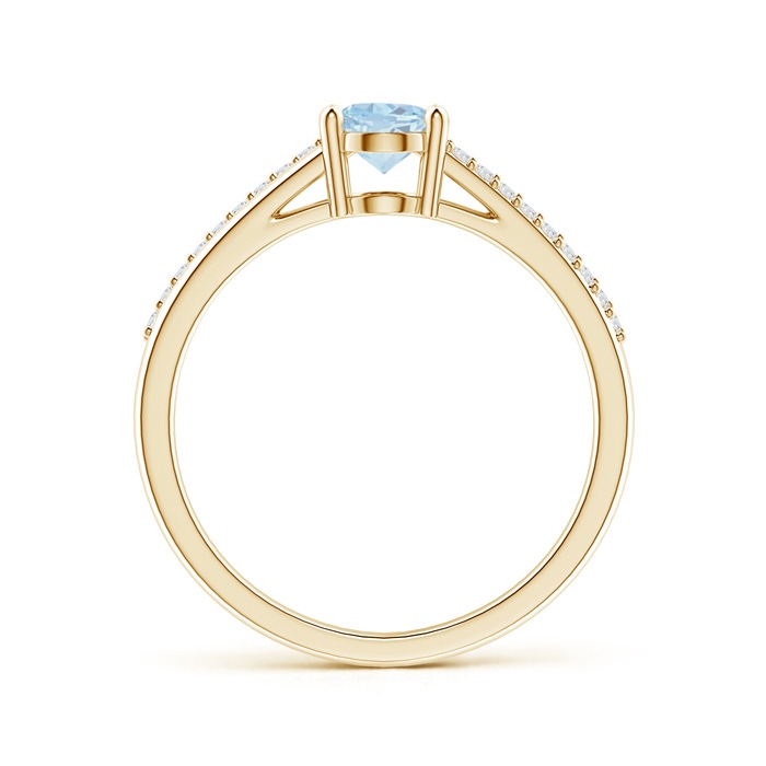 7x5mm A Oval Aquamarine Split Shank Ring with Diamond Accents in Yellow Gold product image