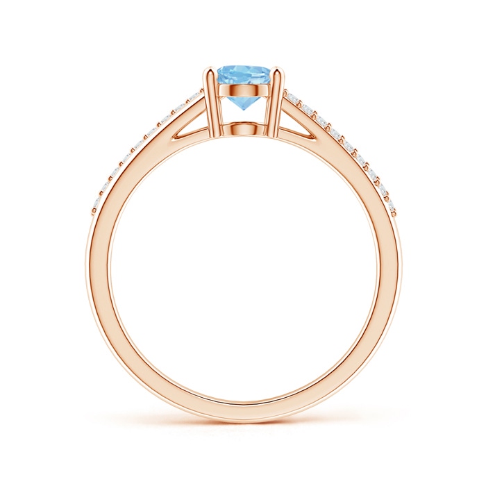 7x5mm AAAA Oval Aquamarine Split Shank Ring with Diamond Accents in Rose Gold product image