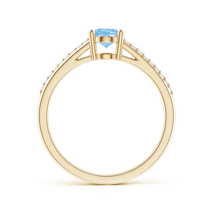 7x5mm AAAA Oval Aquamarine Split Shank Ring with Diamond Accents in Yellow Gold Product Image