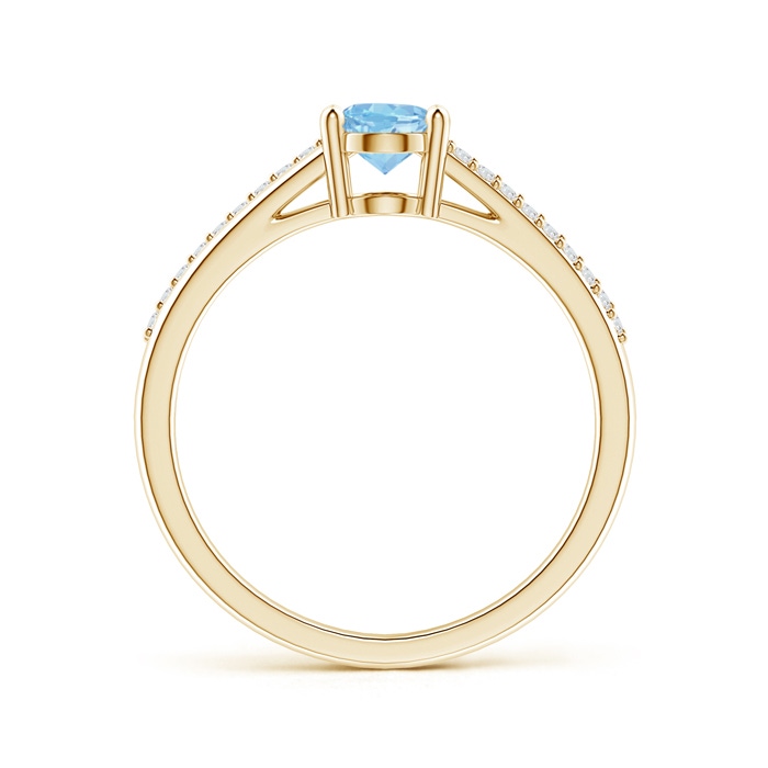 7x5mm AAAA Oval Aquamarine Split Shank Ring with Diamond Accents in Yellow Gold product image
