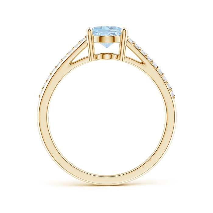 8x6mm A Oval Aquamarine Split Shank Ring with Diamond Accents in Yellow Gold product image
