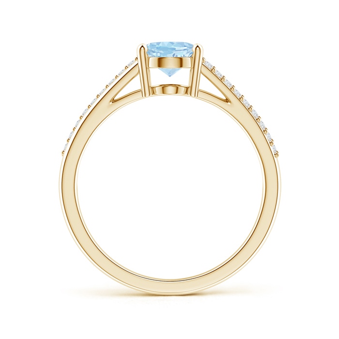 8x6mm AAA Oval Aquamarine Split Shank Ring with Diamond Accents in Yellow Gold product image