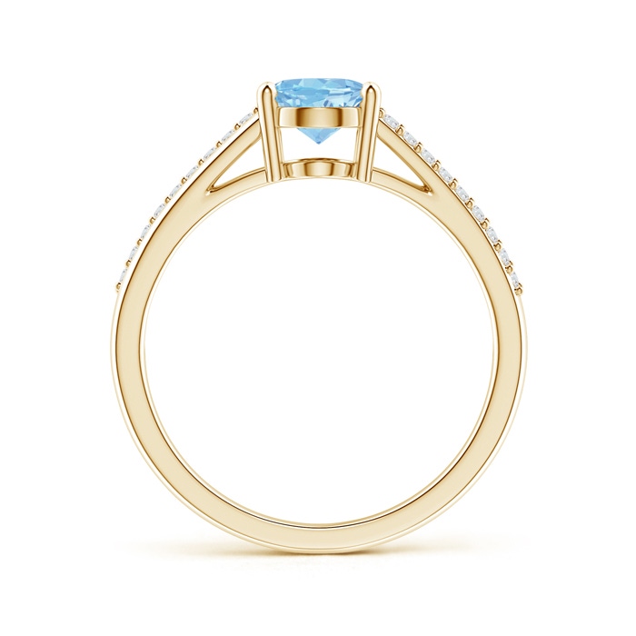 8x6mm AAAA Oval Aquamarine Split Shank Ring with Diamond Accents in Yellow Gold product image