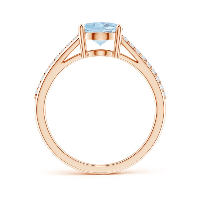 9x7mm A Oval Aquamarine Split Shank Ring with Diamond Accents in Rose Gold product image