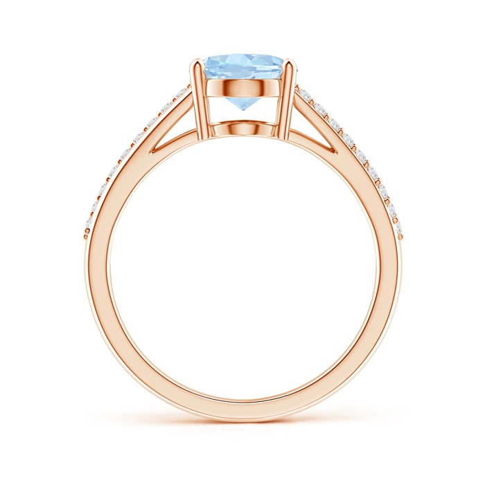 9x7mm AA Oval Aquamarine Split Shank Ring with Diamond Accents in Rose Gold product image